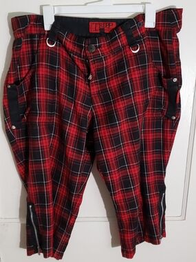 Tripp NYC vintage Y2k Red and Black Plaid Punk Cargo Pants with Zip Details